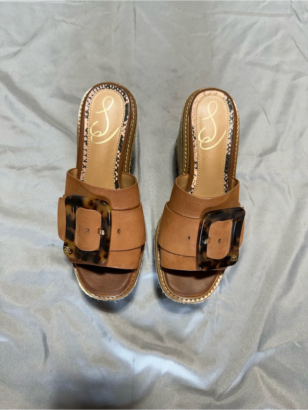 Sam Edelman Brown Slide Sandals with Tortoiseshell Buckle